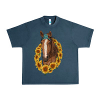 Midnight Navy brown horse with gemstone and sunflowers Urban Heavy Tee - RanaPortraitStore