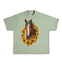 Oil Green brown horse with gemstone and sunflowers Urban Heavy Tee - RanaPortraitStore