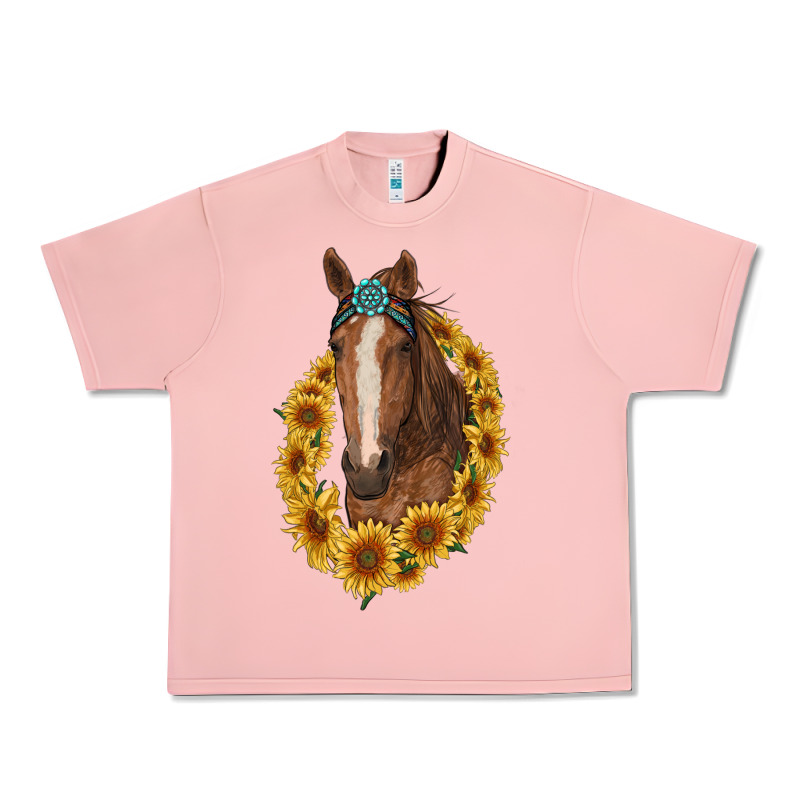 Brown Horse With Gemstone And Sunflowers Urban Heavy Tee by RanaPortraitStore | Teevron