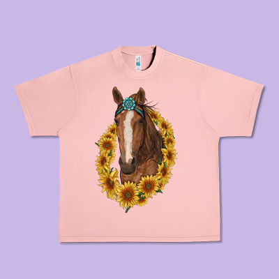Brown Horse With Gemstone And Sunflowers Urban Heavy Tee Designed By Ranaportraitstore