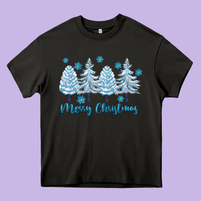 Merry Christmas Blue Trees Heavy Core Tee Designed By Fadigitalartstudio