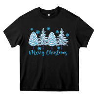 Black merry christmas blue trees Heavy Core Tee - FaDigitalArtStudio