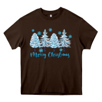 Chocolate Brown merry christmas blue trees Heavy Core Tee - FaDigitalArtStudio