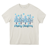 Cream merry christmas blue trees Heavy Core Tee - FaDigitalArtStudio
