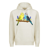 Oatmeal Heather cute budgies Premium Hoodie - linhVisuals