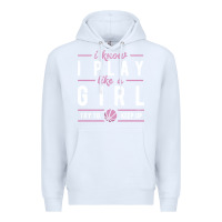 White basketball gifts for girls i know i play like a girl try to keep up in Premium Hoodie - linhVisuals