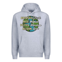 Heather Grey birthplace earth race human politics freedom religion love equality al Premium Hoodie - linhVisuals