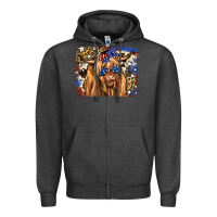Charcoal Heather 4th of July Highland Cattle Zipper Hoodie - RanaPortraitStore