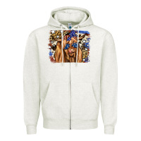 Oatmeal Heather 4th of July Highland Cattle Zipper Hoodie - RanaPortraitStore