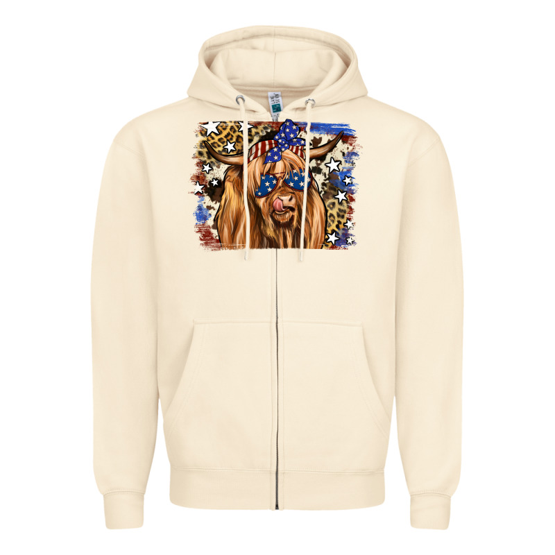 4th Of July Highland Cattle Zipper Hoodie by RanaPortraitStore | Teevron
