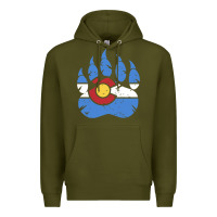 Army Green colorado state flag bear paw print pocket place Premium Hoodie - linhVisuals