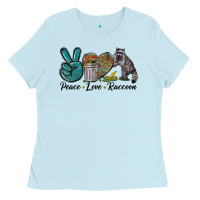Baby Blue Peace love raccoon Ladies Tee - LillyAllenDesigns