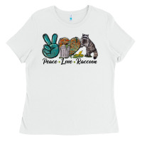 White Peace love raccoon Ladies Tee - LillyAllenDesigns