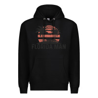 Black florida man state funny meme vintage palm trees and sunset retro sun Premium Hoodie - linhVisuals