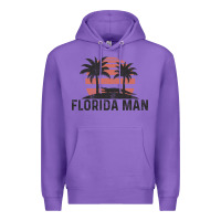 Purple florida man state funny meme vintage palm trees and sunset retro sun Premium Hoodie - linhVisuals