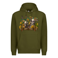 Army Green 2 donkeys with sunflowers Premium Hoodie - BarkalooDesign