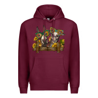Burgundy 2 donkeys with sunflowers Premium Hoodie - BarkalooDesign