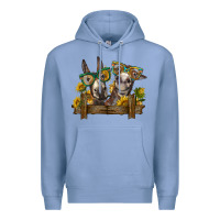 Colony Blue 2 donkeys with sunflowers Premium Hoodie - BarkalooDesign
