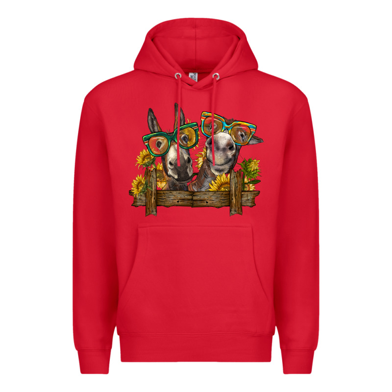 2 Donkeys With Sunflowers Premium Hoodie by BarkalooDesign | Teevron