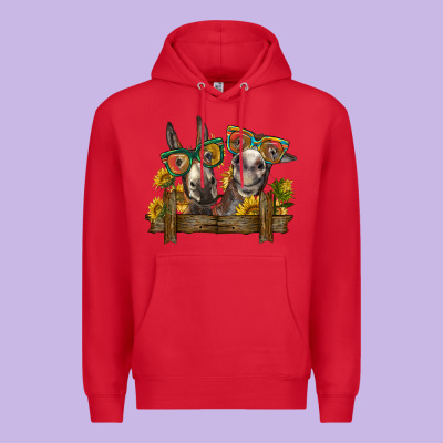 2 Donkeys With Sunflowers Premium Hoodie Designed By Barkaloodesign