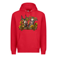 Red 2 donkeys with sunflowers Premium Hoodie - BarkalooDesign