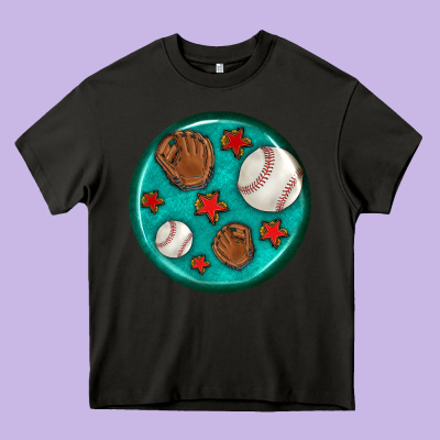 Baseball With Sunflower Round Earrings Heavy Core Tee Designed By Bundleandbundleshop