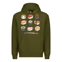 Army Green happy sushi kawaii anime japanese food lover funny illustration gift Premium Hoodie - linhVisuals