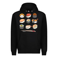 Black happy sushi kawaii anime japanese food lover funny illustration gift Premium Hoodie - linhVisuals