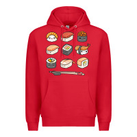 Red happy sushi kawaii anime japanese food lover funny illustration gift Premium Hoodie - linhVisuals