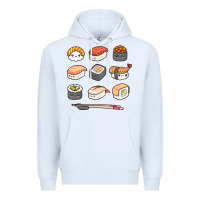 White happy sushi kawaii anime japanese food lover funny illustration gift Premium Hoodie - linhVisuals