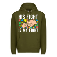 Army Green his fight is my fight autism dad mom fist bump cute supportive awarene Premium Hoodie - linhVisuals