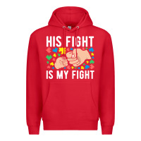 Red his fight is my fight autism dad mom fist bump cute supportive awarene Premium Hoodie - linhVisuals