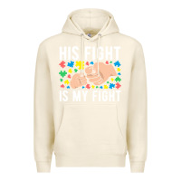 Tofu his fight is my fight autism dad mom fist bump cute supportive awarene Premium Hoodie - linhVisuals