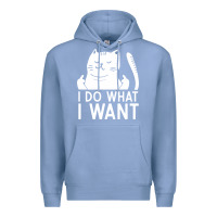 Colony Blue i do what i want cat giving a finger funny middle finger rude graphic Premium Hoodie - linhVisuals