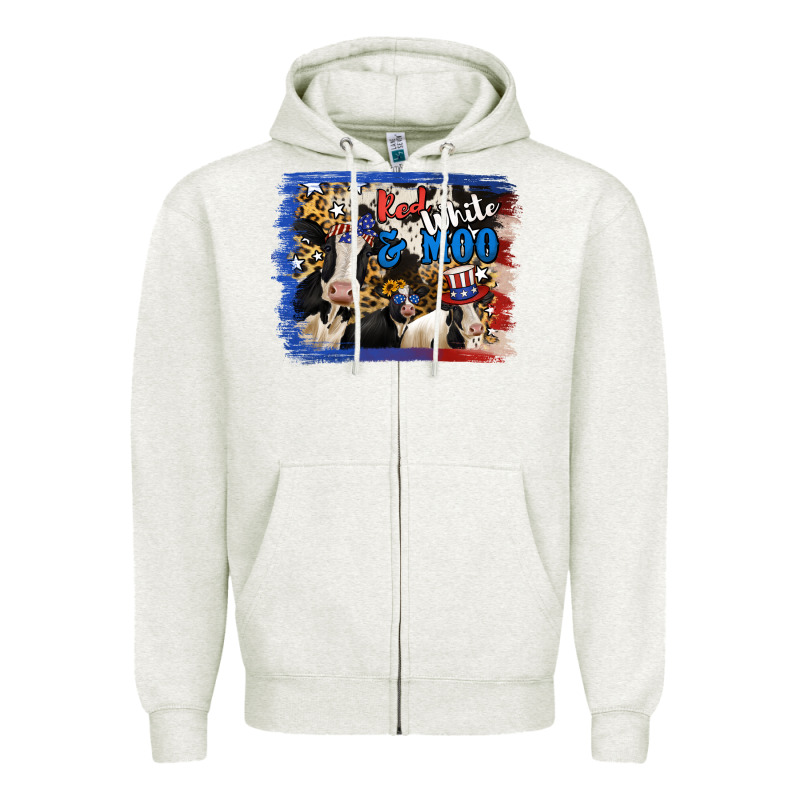 Red White Moo Heifers Zipper Hoodie by RanaPortraitStore | Teevron