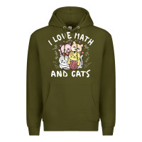 Army Green i love math and cats mountain heart mathematics lover gifts cute and f Premium Hoodie - linhVisuals