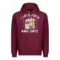 Burgundy i love math and cats mountain heart mathematics lover gifts cute and f Premium Hoodie - linhVisuals