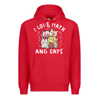 Red i love math and cats mountain heart mathematics lover gifts cute and f Premium Hoodie - linhVisuals