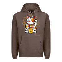 Coffee maneki neko lucky cat money feline japanese good luck charm kitten gif Premium Hoodie - linhVisuals
