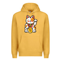 Mustard maneki neko lucky cat money feline japanese good luck charm kitten gif Premium Hoodie - linhVisuals