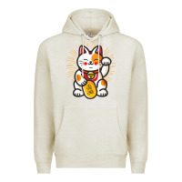 Oatmeal Heather maneki neko lucky cat money feline japanese good luck charm kitten gif Premium Hoodie - linhVisuals