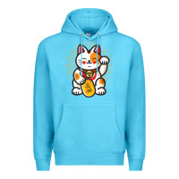 Ocean Blue maneki neko lucky cat money feline japanese good luck charm kitten gif Premium Hoodie - linhVisuals