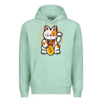 Seafoam maneki neko lucky cat money feline japanese good luck charm kitten gif Premium Hoodie - linhVisuals