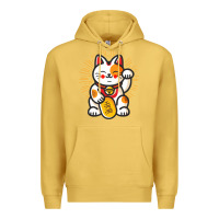 Antique Gold maneki neko lucky cat money feline japanese good luck charm kitten gif Premium Hoodie - linhVisuals