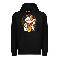 Black maneki neko lucky cat money feline japanese good luck charm kitten gif Premium Hoodie - linhVisuals