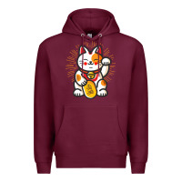 Burgundy maneki neko lucky cat money feline japanese good luck charm kitten gif Premium Hoodie - linhVisuals