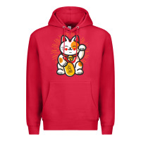 Cardinal maneki neko lucky cat money feline japanese good luck charm kitten gif Premium Hoodie - linhVisuals