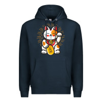 Navy maneki neko lucky cat money feline japanese good luck charm kitten gif Premium Hoodie - linhVisuals