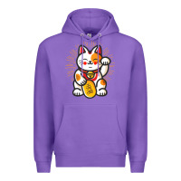 Purple maneki neko lucky cat money feline japanese good luck charm kitten gif Premium Hoodie - linhVisuals