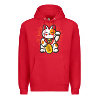 Red maneki neko lucky cat money feline japanese good luck charm kitten gif Premium Hoodie - linhVisuals